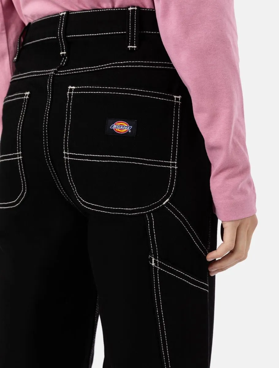 DICKIES WOMNENS ELLENDALE DENIM RINSED BLACK PANTALONE WORK DONNA