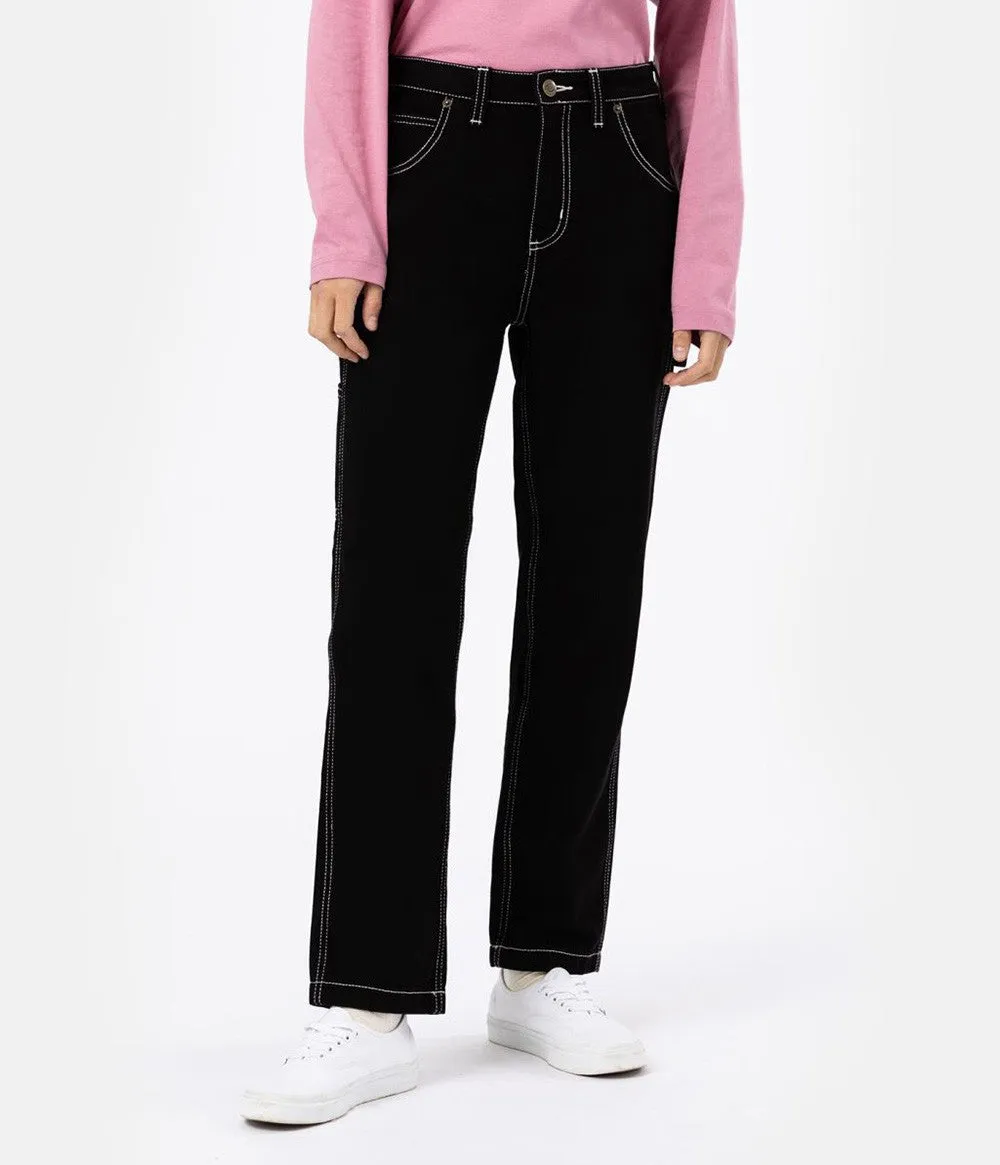 DICKIES WOMNENS ELLENDALE DENIM RINSED BLACK PANTALONE WORK DONNA