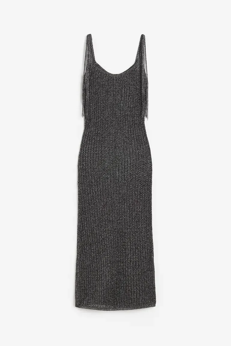 H&M shiny jersey dress with pointe shoes, dark gray