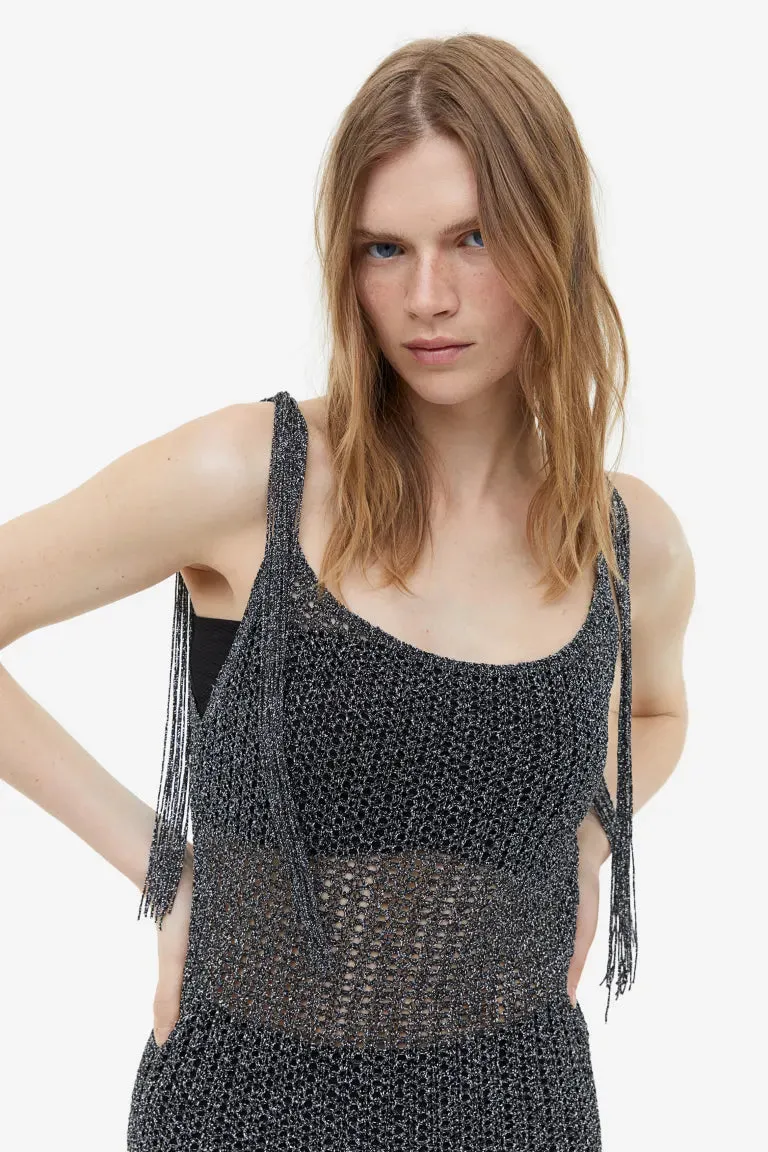 H&M shiny jersey dress with pointe shoes, dark gray