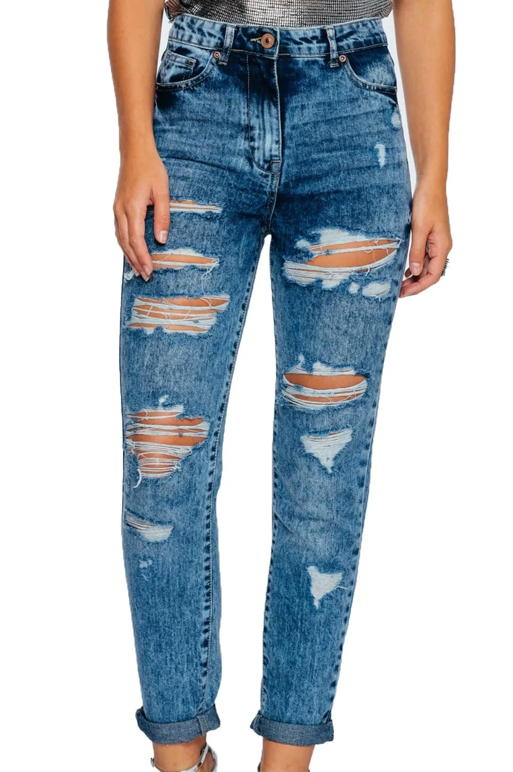 Jeans blu con strappi