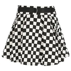 Pleated Checkerboard High Waist Short Skirt