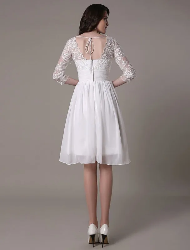 Simple Wedding Dressses Chiffon V Neck Lace A Linepleated Bridal Dress Exclusive