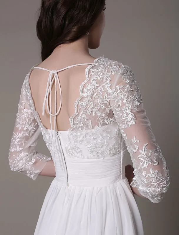 Simple Wedding Dressses Chiffon V Neck Lace A Linepleated Bridal Dress Exclusive