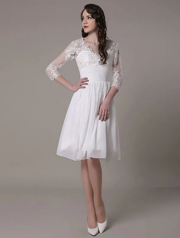 Simple Wedding Dressses Chiffon V Neck Lace A Linepleated Bridal Dress Exclusive
