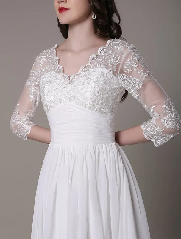 Simple Wedding Dressses Chiffon V Neck Lace A Linepleated Bridal Dress Exclusive