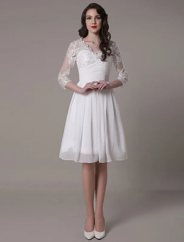 Simple Wedding Dressses Chiffon V Neck Lace A Linepleated Bridal Dress Exclusive